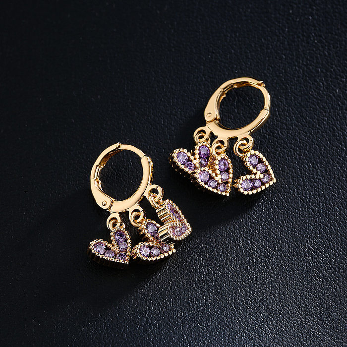 Fashion Copper Plated 18K Gold Zircon Heart-shaped Earrings
