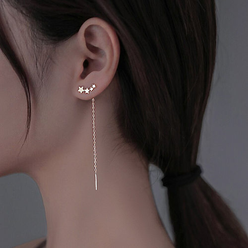 Simple Fashion Star Long Tassel Silver Earrings Wholesale