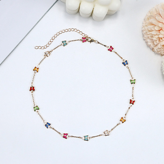 1 Piece Vacation Heart Shape Flower Copper Chain Inlay Rhinestones Pearl Necklace