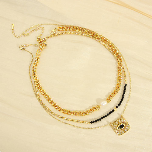 Retro Streetwear Teufelsauge Kupferbeschichtung Inlay Zirkon 18K vergoldet geschichtete Halsketten Anhänger Halskette