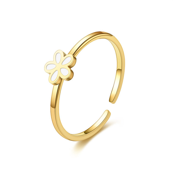 Moda ajustável titânio aço simples anel feminino joia de ouro 24K