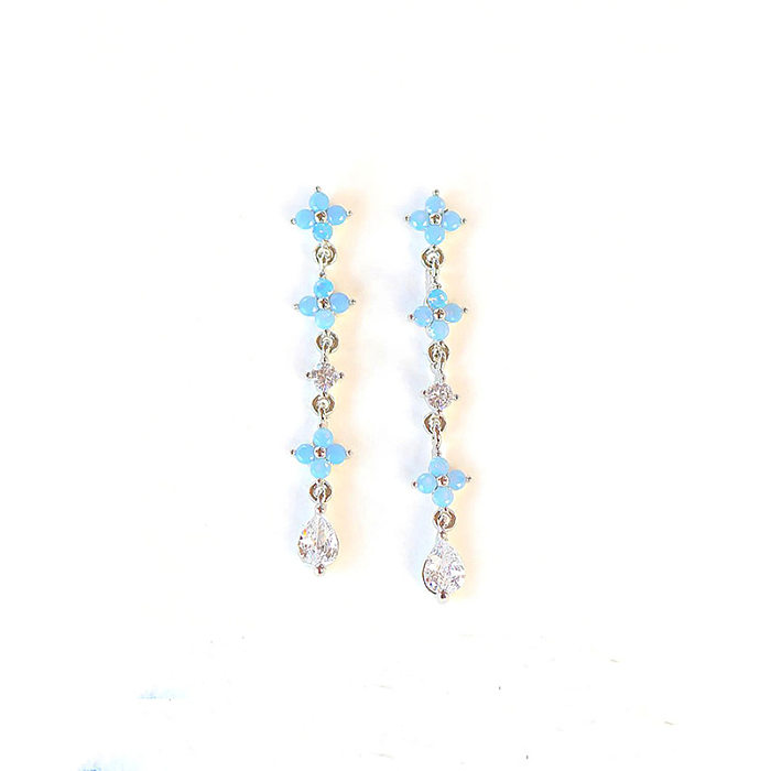 1 Pair Sweet Flower Inlay Sterling Silver Copper Turquoise Zircon Drop Earrings