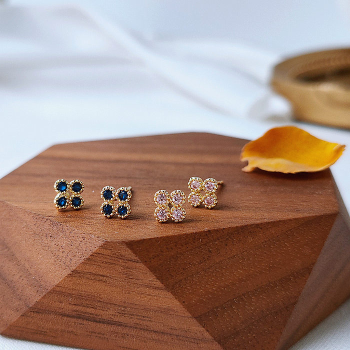 1 par de aretes con gemas con incrustaciones de cobre redondos de estilo simple