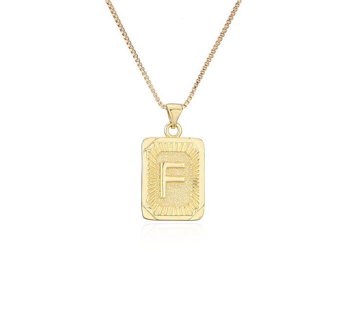 Fashion Copper-plated Real Gold Square 26 English Letters Double-sided Necklace