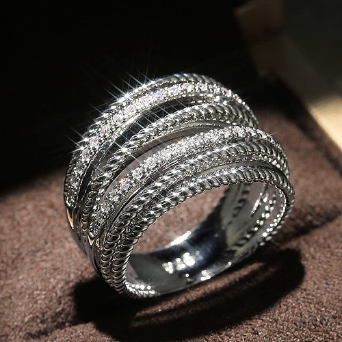 Fashion Geometric Copper Inlay Zircon Rings