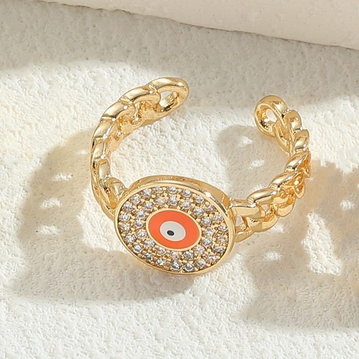 Casual Classic Style Round Devil'S Eye Copper Enamel Plating Inlay Zircon 14K Gold Plated Open Rings