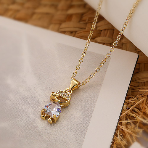 Cute Simple Style Cartoon Copper Plating Inlay Zircon 18K Gold Plated Pendant Necklace