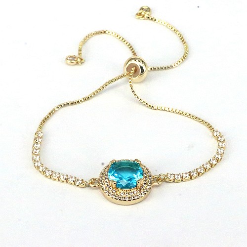 Sweet Round Copper Plating Inlay Zircon 18K Gold Plated Bracelets