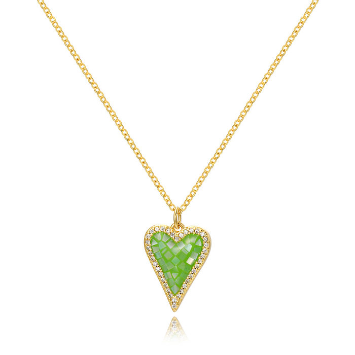 Sweet Simple Style Heart Shape Copper Gold Plated Zircon Pendant Necklace In Bulk