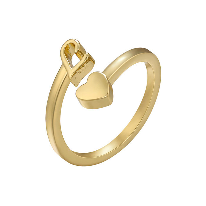 Modischer offener Ring mit Buchstaben-Herzform, Kupferbeschichtung und Zirkon