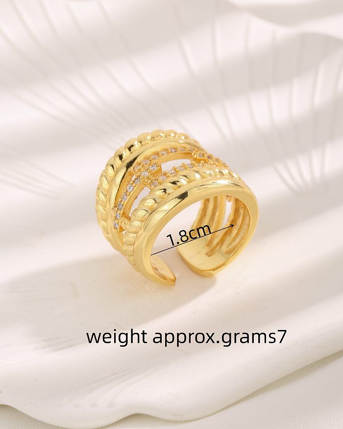 Luxurious Modern Style Cross Copper Plating Inlay Zircon 18K Gold Plated Rings