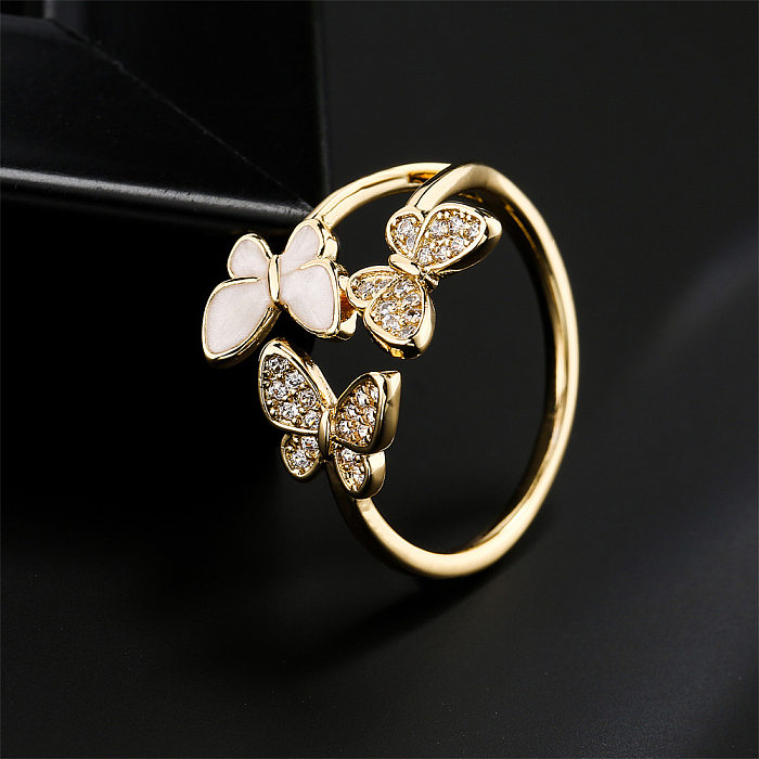 Copper Zircon Jewelry Plated 18K Gold Butterfly Open Ring Female