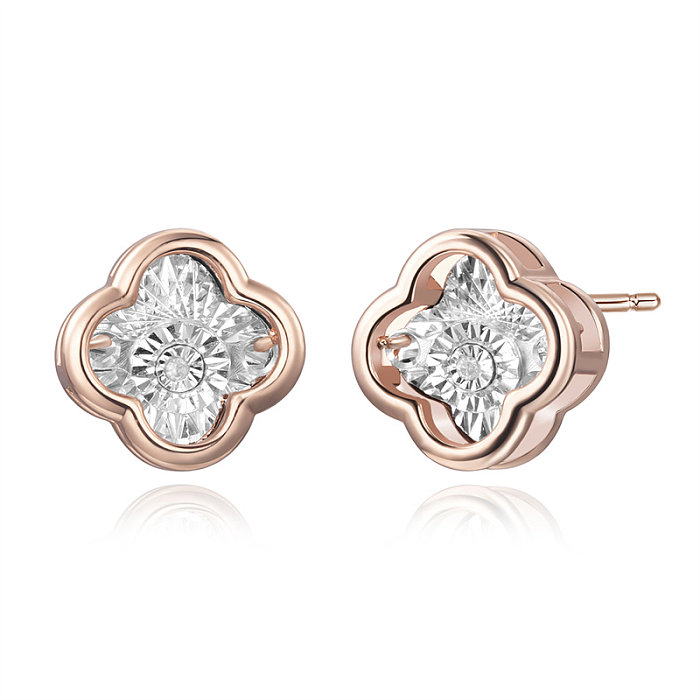 1 Pair Simple Style Heart Shape Flower Plating Inlay Copper Diamond Rose Gold Plated Ear Studs