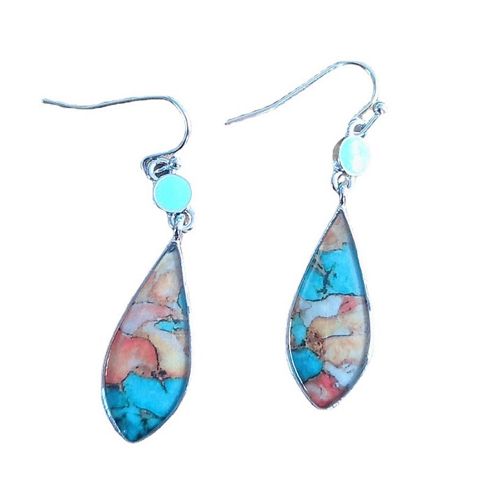 1 Pair Retro Ethnic Style Marble Water Droplets Rectangle Plating Brass Drop Earrings