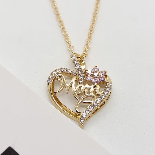 MAMA Letter Heart Shape Copper Plating Inlay Zircon Gold Plated Necklace