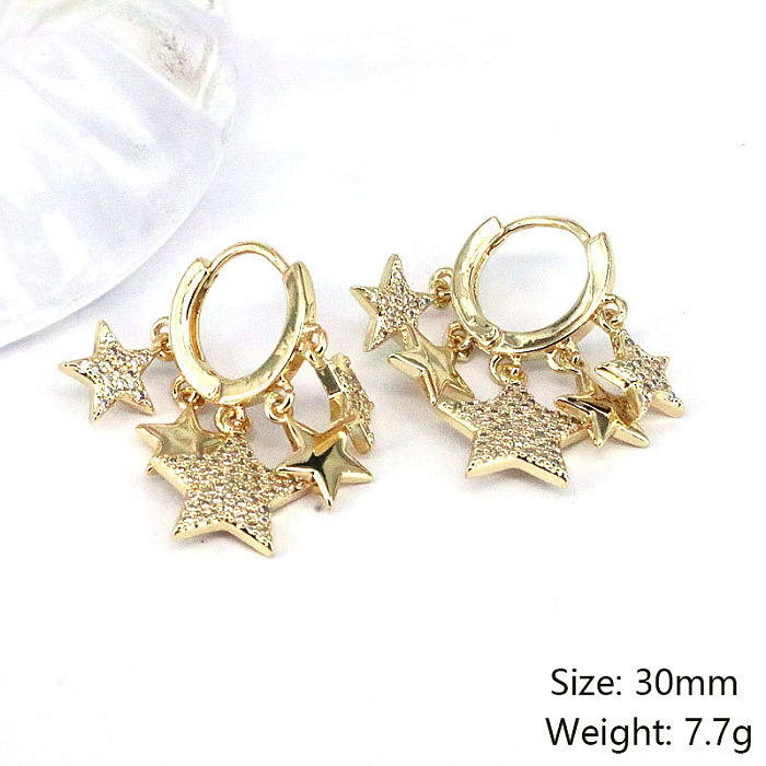 1 Pair Casual Retro Star Copper Plating Inlay Zircon Gold Plated Drop Earrings