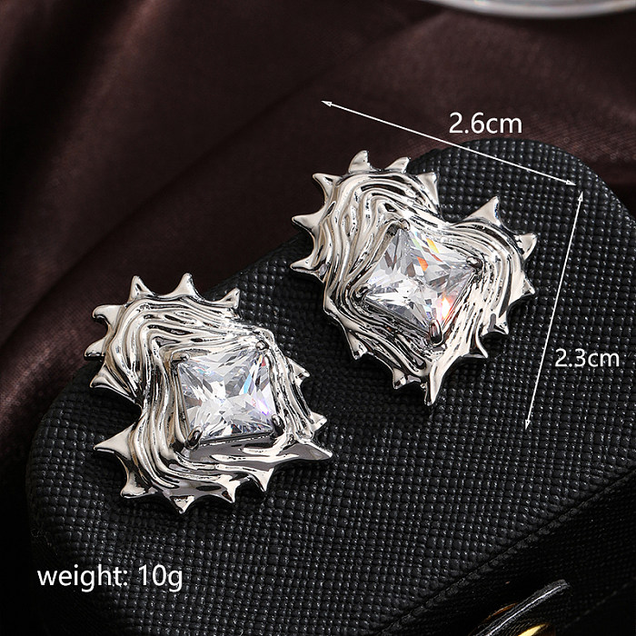 1 Pair Simple Style Heart Shape Irregular Plating Copper Zircon Silver Plated Ear Studs