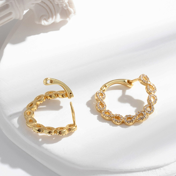 1 Pair Modern Style V Shape Sector Inlay Copper Zircon Earrings