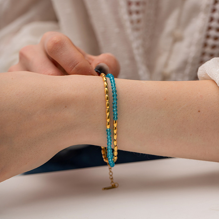 Elegante Damen-Armband-Halskette im einfachen Stil mit glitzerndem geometrischem Edelstahl und künstlichen Kristallen