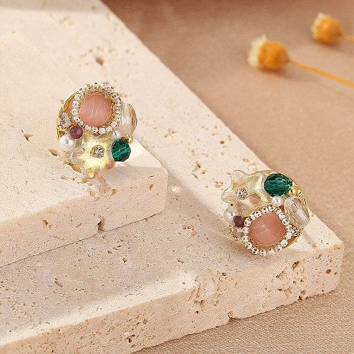 1 par de brincos de orelha de cristal de cobre com incrustações geométricas elegantes para mulheres
