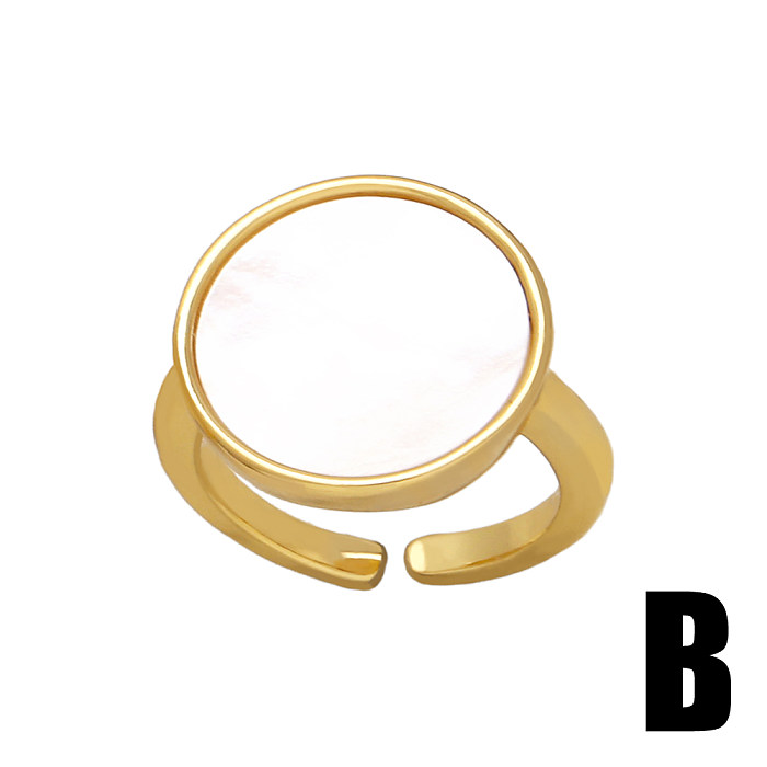 IG Style Simple Style Geometric Copper Plating Inlay Shell 18K Gold Plated Open Rings