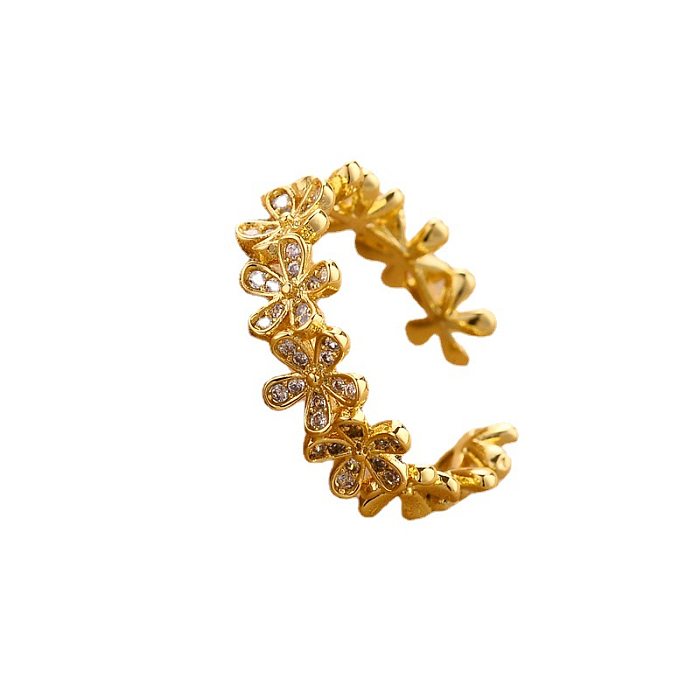 Modischer offener Ring mit verkupfertem Zirkon und Blumenmotiv, 1 Stück