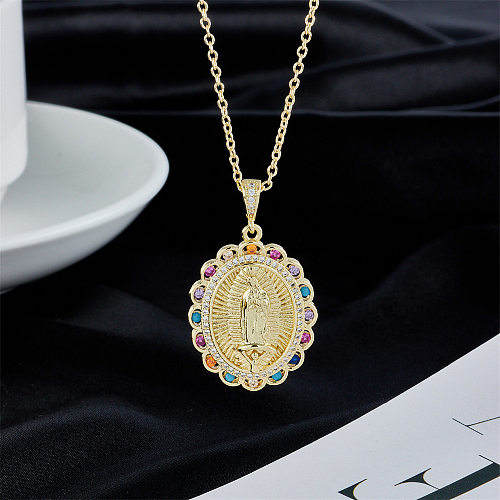 Joyería religiosa Collar chapado en oro de 18 quilates con colgante de circón y microconjunto de cobre