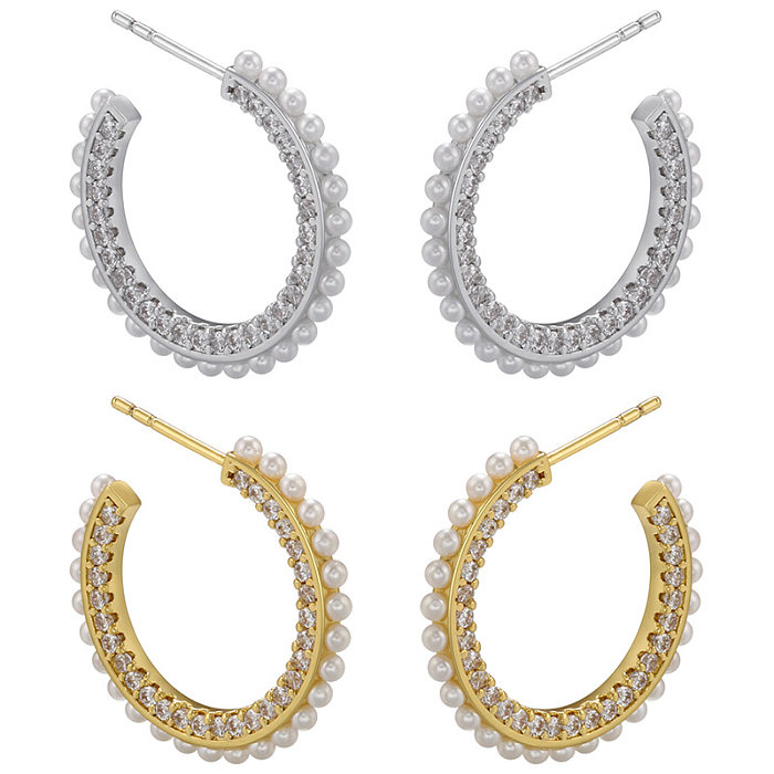 Mode geometrische Verkupferung künstliche Perlen Zirkon Ohrringe 1 Paar