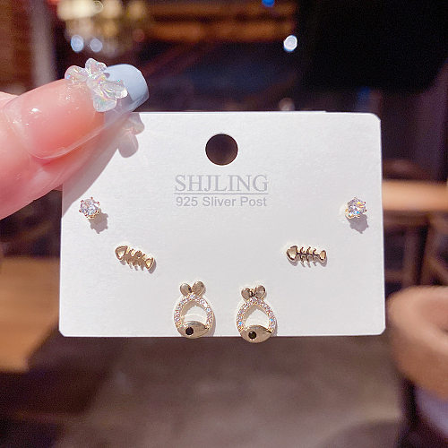 Fashion Geometric Moon Copper Inlay Artificial Pearls Zircon Ear Studs 1 Set