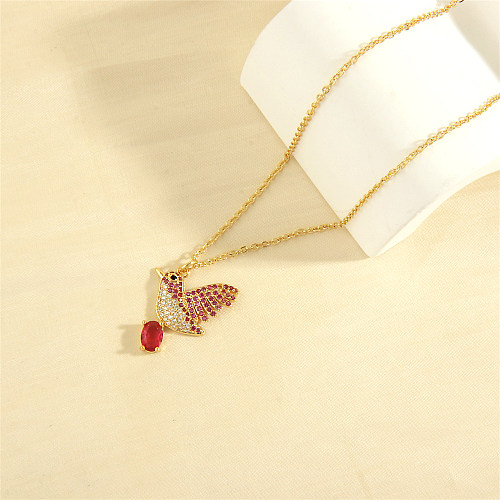Elegant Simple Style Bird Copper 18K Gold Plated Zircon Pendant Necklace In Bulk