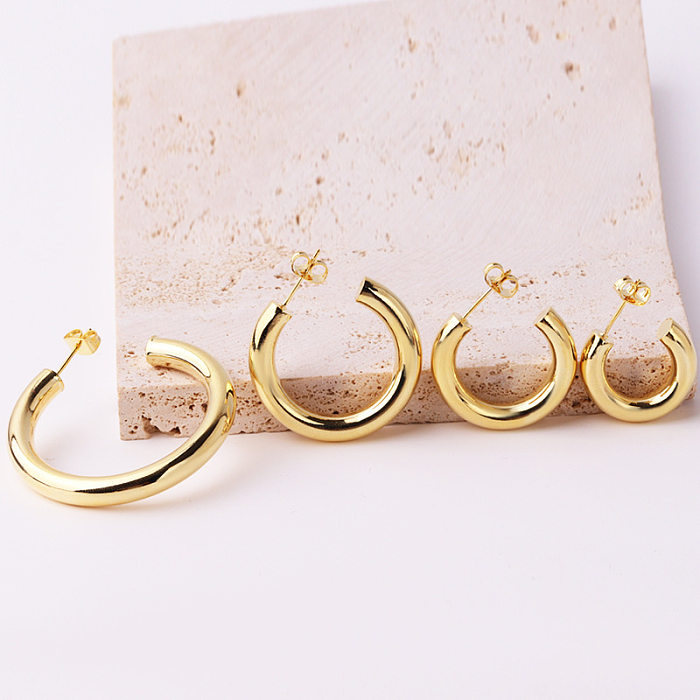 1 Pair Simple Style C Shape Solid Color Plating Copper 18K Gold Plated Ear Studs