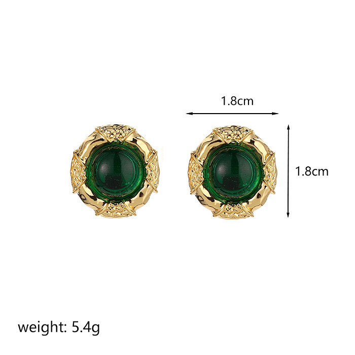 1 Pair Chinoiserie Elegant Classical Geometric Plating Inlay Copper Resin 18K Gold Plated Ear Studs