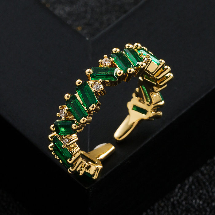 Anel de dedo indicador de arco-íris com zircão microincrustado em ouro real banhado a cobre da moda