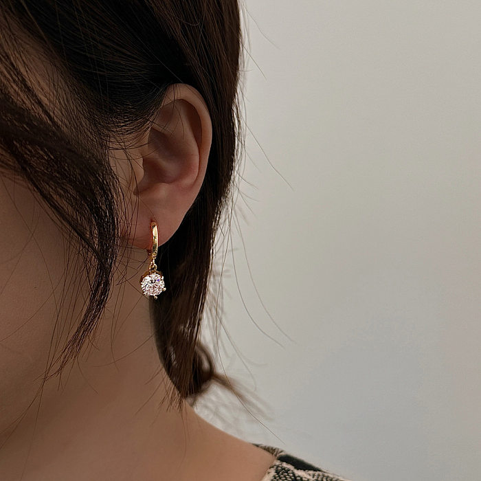 1 paire de boucles d'oreilles pendantes en cuivre et Zircon, Style IG, étoile ronde brillante, incrustation de placage