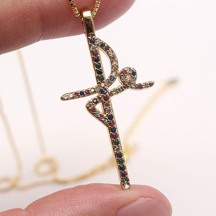 Simple Style Letter Copper Gold Plated Zircon Necklace In Bulk