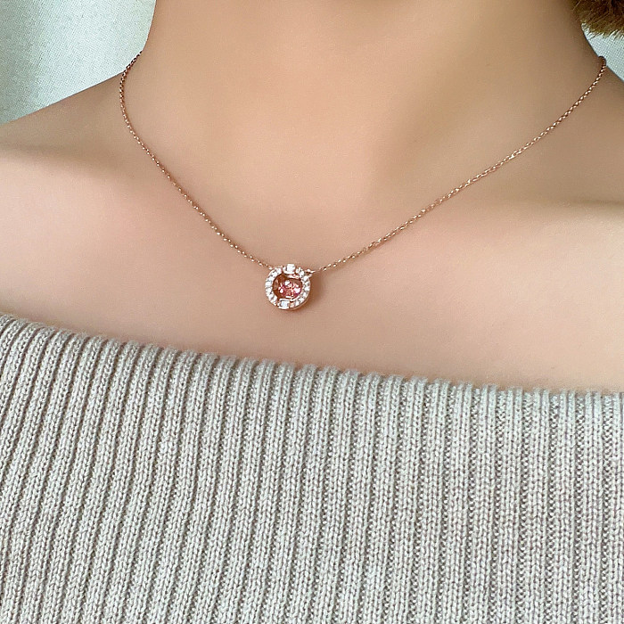 Casual Simple Style Shiny Round Copper Plating Inlay Zircon Rose Gold Plated White Gold Plated Pendant Necklace