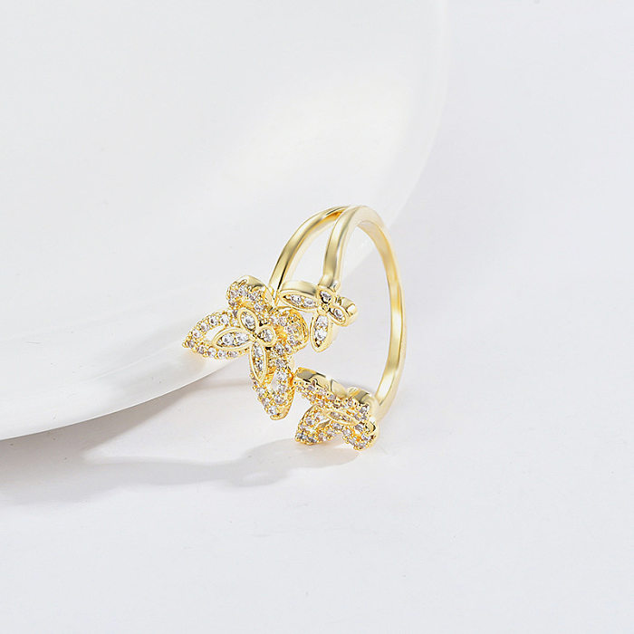 Glam Butterfly Copper Plating Zircon Open Ring