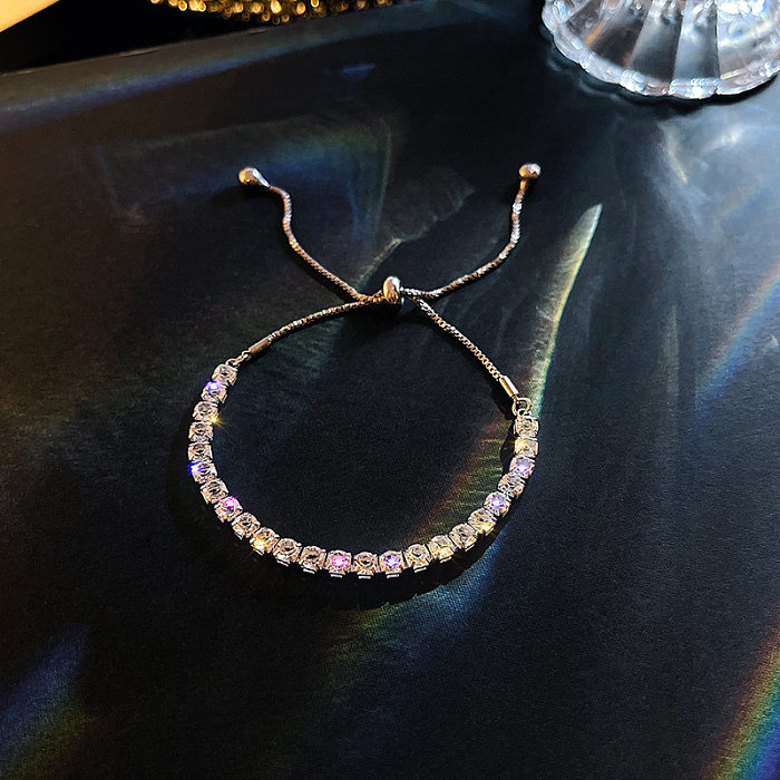 Fashion Simple Geometric Shape Shiny Full Diamond Female Copper Bracelet