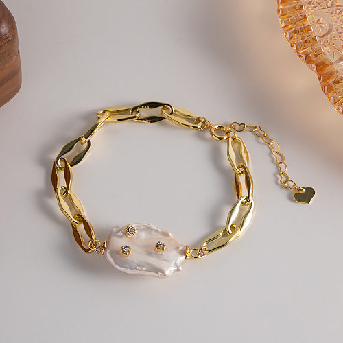 Fashion Irregular Copper Pearl Inlay Zircon Bracelets 1 Piece