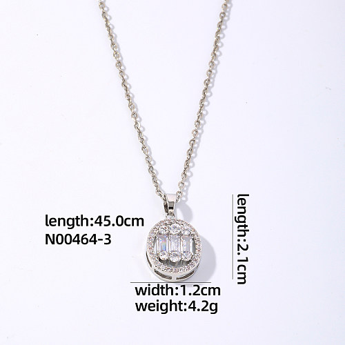 Casual Simple Style Shiny Oval Copper Plating Inlay Zircon White Gold Plated Gold Plated Pendant Necklace