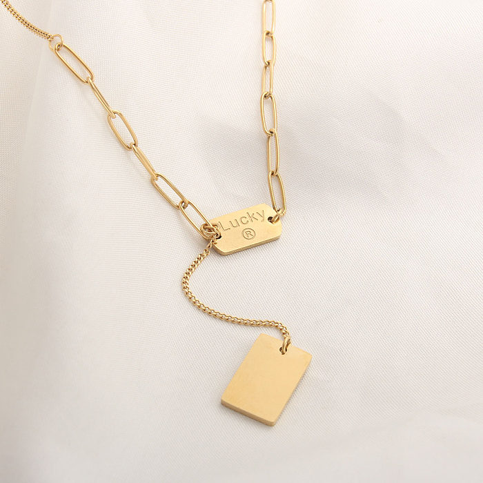 Einfache, moderne Halskette mit geometrischem Kupferüberzug und Inlay-Zirkon-Vergoldung