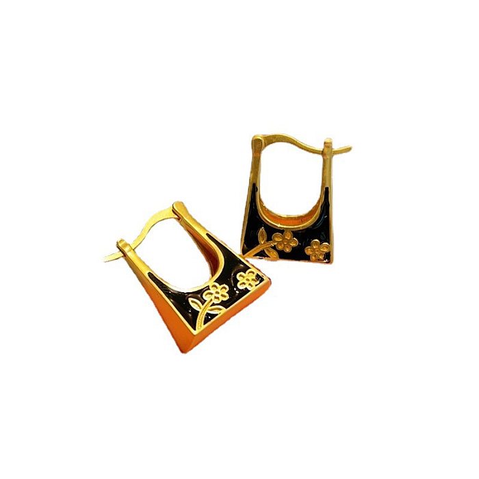 1 Pair Vintage Style Flower Enamel Copper Hoop Earrings