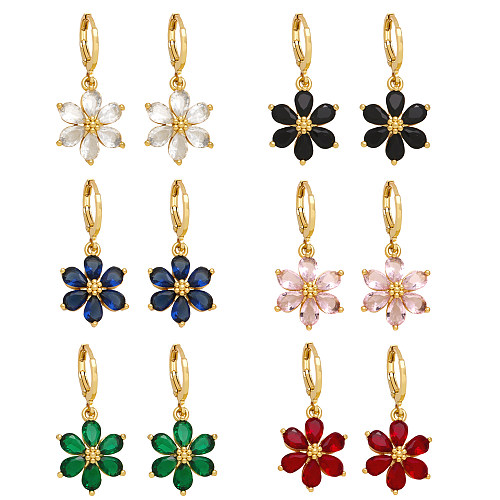 1 Pair Simple Style Flower Daisy Plating Inlay Copper Zircon 18K Gold Plated Drop Earrings