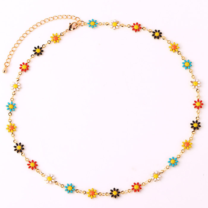Modische Blumen-Halskette aus Messing mit Emaille-Beschichtung, 1 Stück