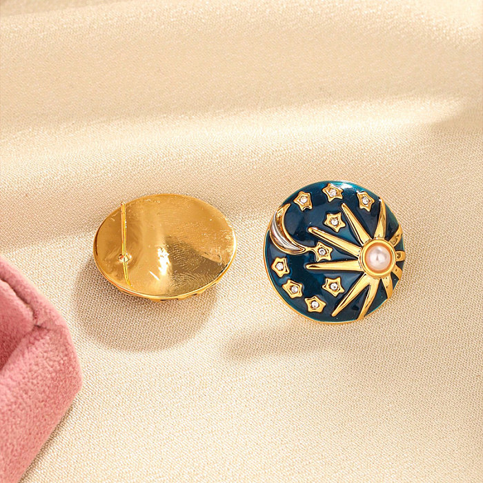 1 par de brincos de orelha de pérola de cobre estilo simples estilo romano estrela lua incrustada