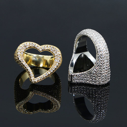 Anéis de zircão com incrustações de cobre em formato de coração hip-hop