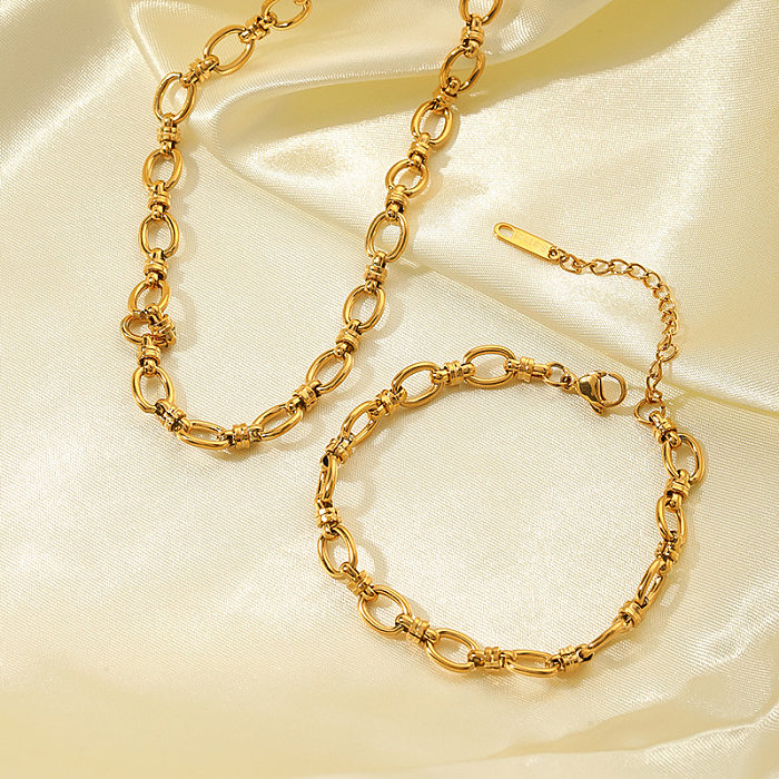 Estilo simple Estilo clásico Ropa de calle Color sólido Chapado en acero inoxidable Collar de pulseras chapadas en oro de 18 quilates