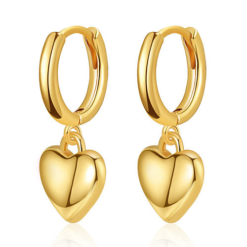 1 paire de boucles d'oreilles pendantes en forme de cœur, couleur unie, plaqué cuivre plaqué or 18 carats
