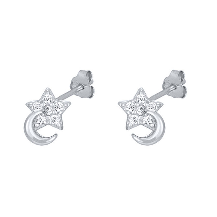 1 Pair Simple Style U Shape Devil'S Eye Star Inlay Sterling Silver Copper Zircon Ear Studs
