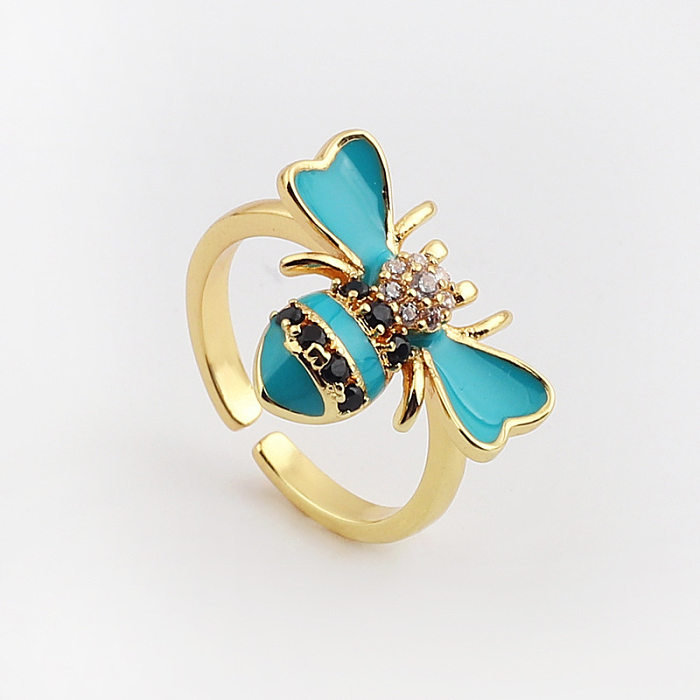 Cute Bee Copper Plating Inlay Zircon Gold Plated Rings